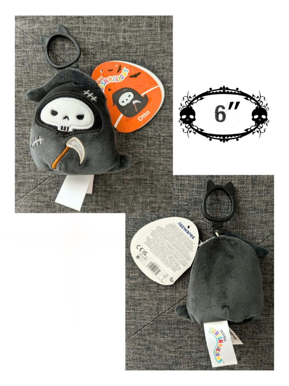 RARE Otto Grim Reaper Squishmallow Clip Keychain Goth Kawaii Halloween Plush NWT